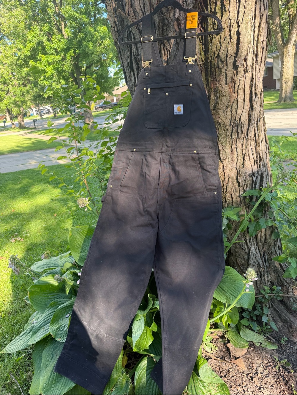 Carhartt Black Canvas Work Bib Overalls with Chest Pocket 36x32